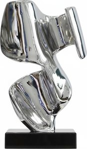 Twisting Form Resin Sculpture - Chrome Finish, Abstract Art