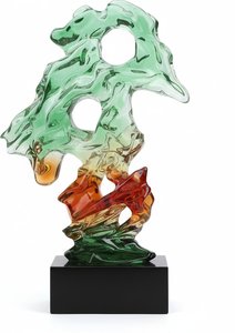 Flowing Green & Red Resin Sculpture With Bronze Accents