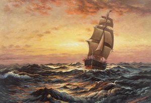 Ship At Sea, Sunset - Edward Moran — Edward Moran, Romanticism