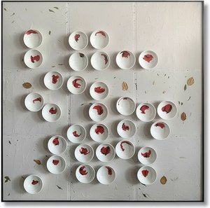 Textured Porcelain Wall Art – Framed Mixed Media Sculpture, Organic Minimalism
