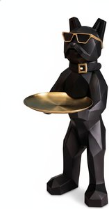 Geometric French Bulldog Sculpture With Golden Tray, Modern & Minimalist