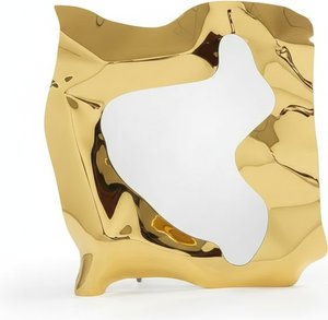Golden Wave Metal Wall Mirror - 51" Abstract Sculpture