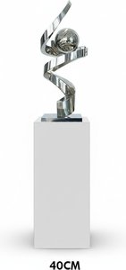 Ascending Figure: Stainless Steel Sculpture With White Base