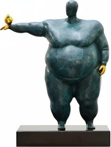Tranquil Bronze Garden Figure With Gold Accents, Figurative Sculpture/statue Hand-carved Evoke Se