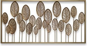 Gilded Metal Leaf Wall Sculpture, Wall Decor / Panel Art 63cm (w) X 123cm (h) X 7cm