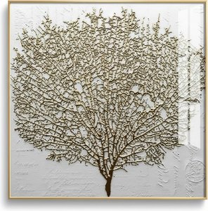 Metallic Tree Wall Art – Hand-textured Canvas Painting, Abstract Design With Intricate Metallic Detailing